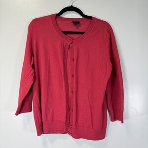 Talbots Women's Rose Pima Cotton‎ 3/4 Sleeves Cardigan Sweater Large